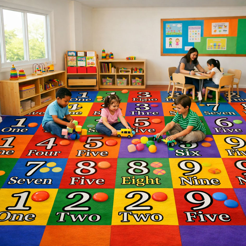 Numbers & Math Symbols Kids Carpet Tiles – 16‑Piece Educational Set (24" x 24") – 64 sq. ft.
