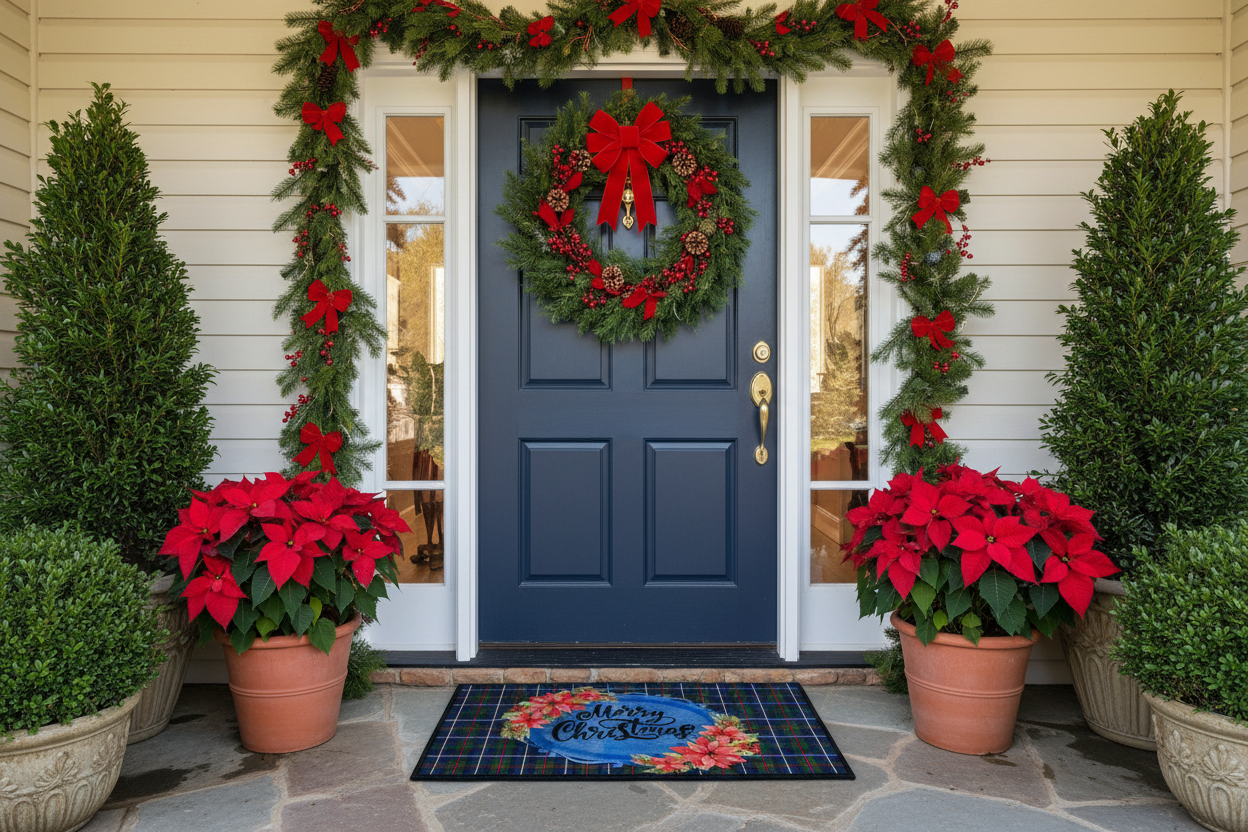 Plaid Merry Christmas Mat - Outside Front Door