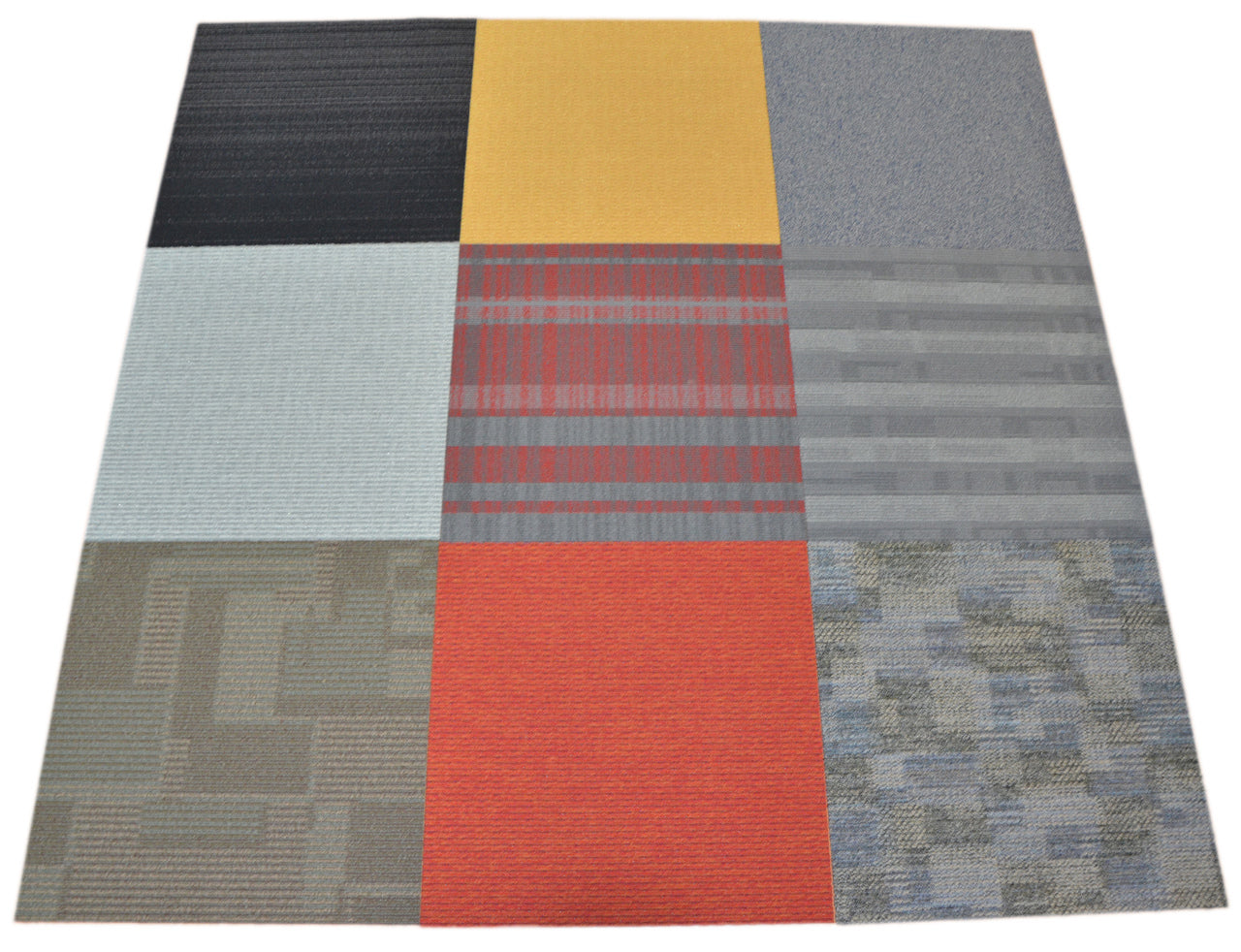 Assorted Carpet Tiles – 19.75" x 19.75" Random Mix – 20 Tiles (54.18 sq ft) – Peel & Stick