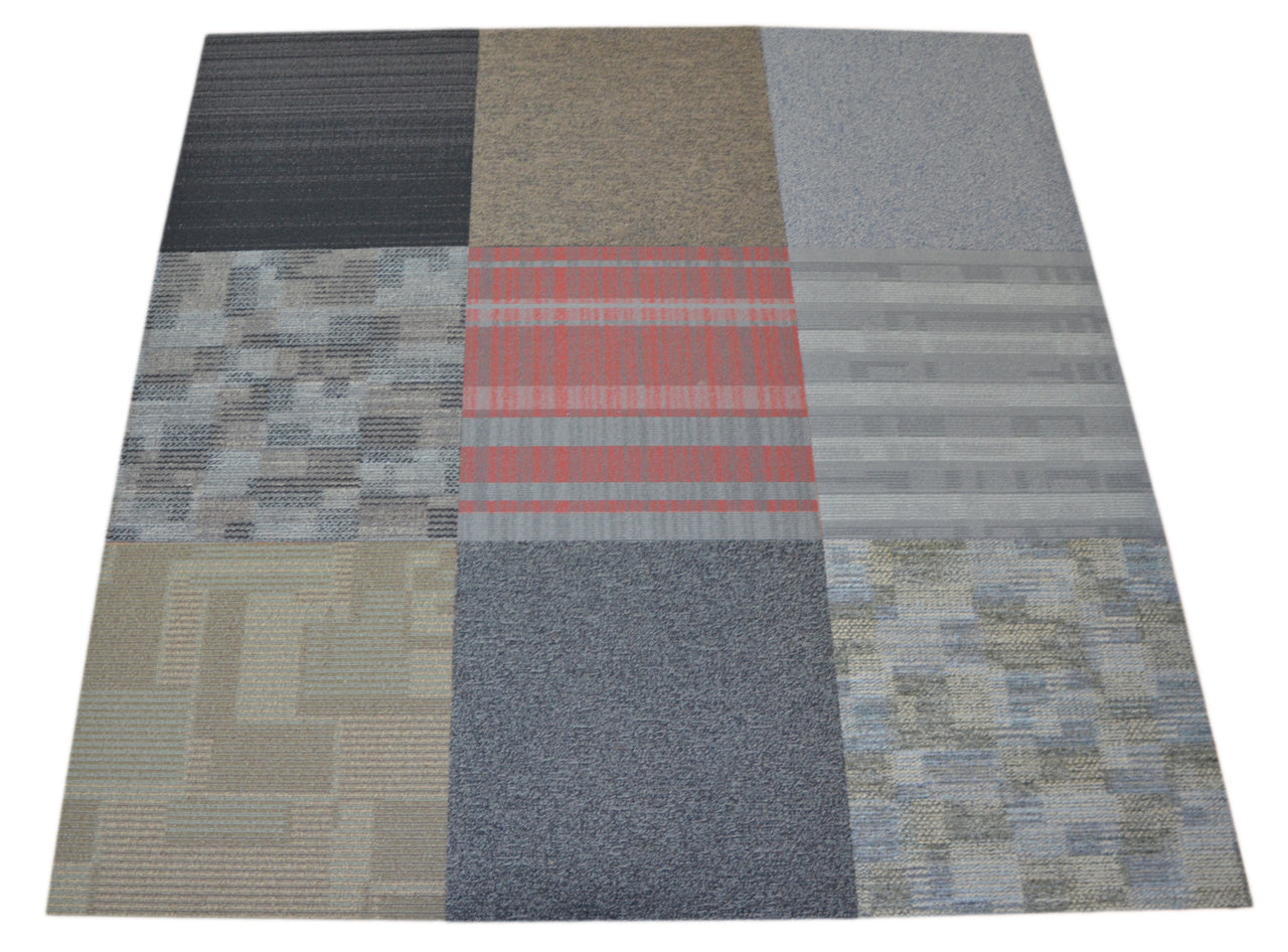 Assorted Carpet Tiles – 19.75" x 19.75" Random Mix – 20 Tiles (54.18 sq ft) – Peel & Stick