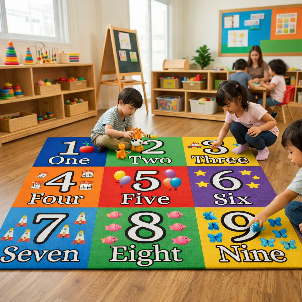 Numbers & Math Symbols Kids Carpet Tiles – 16‑Piece Educational Set (18" x 18") – 36 sq. ft.