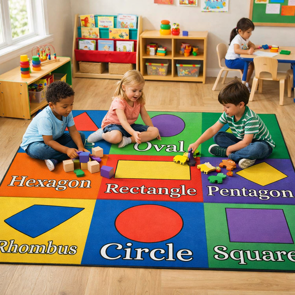 Shapes Kids Carpet Tiles – 9‑Piece Educational Set (18" x 18") – Colorful Classroom & Playroom Flooring