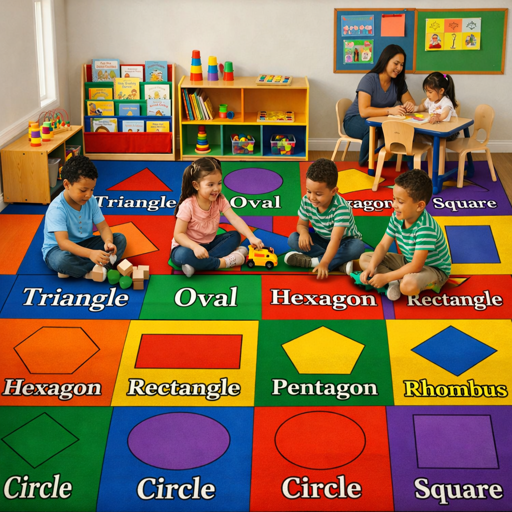 Shapes Kids Carpet Tiles – 9‑Piece Educational Set (18" x 18") – Colorful Classroom & Playroom Flooring