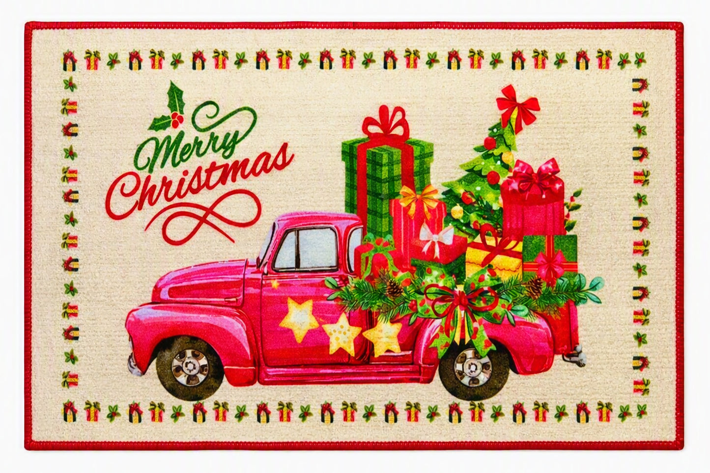 Tread Haven “Merry Christmas Vintage Truck” Doormat – 18” x 30” Heavy‑Duty American‑Made Nylon Entry Mat
