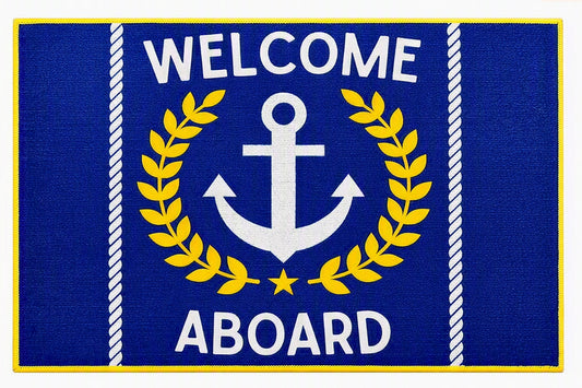 Tread Haven “Welcome Aboard Nautical” Doormat – 29.5” x 35.5” Heavy‑Duty American‑Made Nylon Entrance Mat