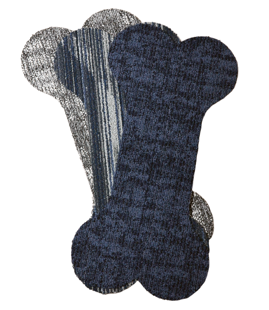 Dog Bone‑Shaped Carpet Bowl Mats (Set of 3) – Peel & Stick, Assorted Carpet Colors – Two Sizes