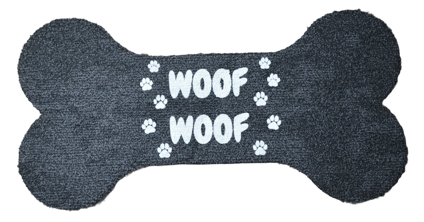 Dog Bone‑Shaped Carpet Bowl Mats (Set of 3) – “Woof Woof” Print, Peel & Stick, Assorted Carpet Colors