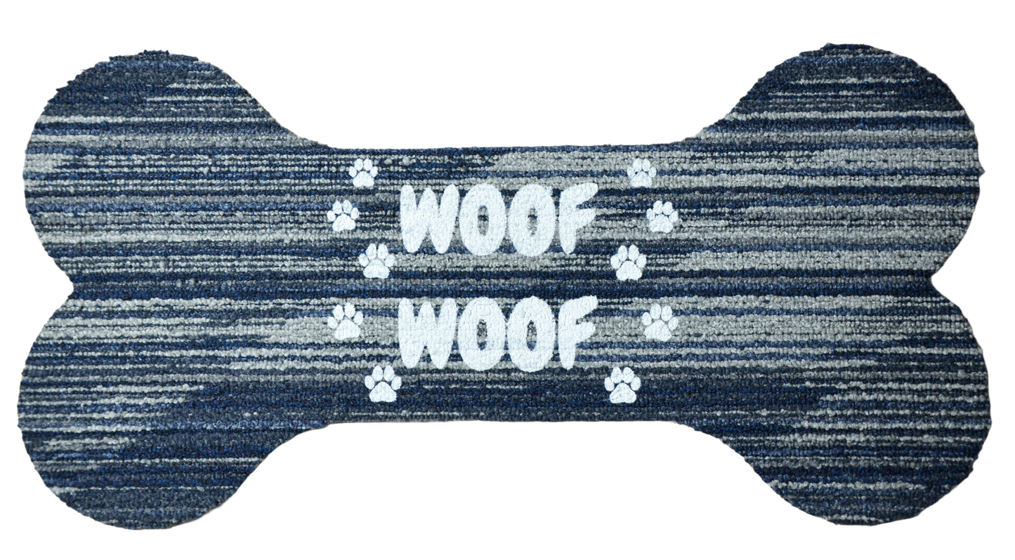 Dog Bone‑Shaped Carpet Bowl Mats (Set of 3) – “Woof Woof” Print, Peel & Stick, Assorted Carpet Colors