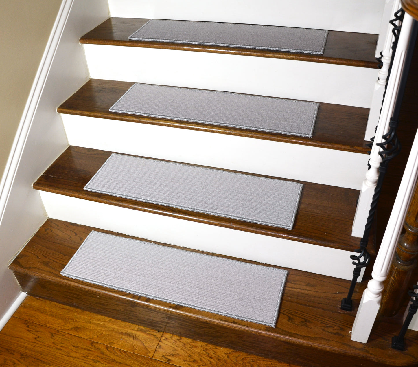 Silver Mist Low‑Profile Non‑Slip Stair Treads – Peel & Stick | Set of 15 (30" x 9")