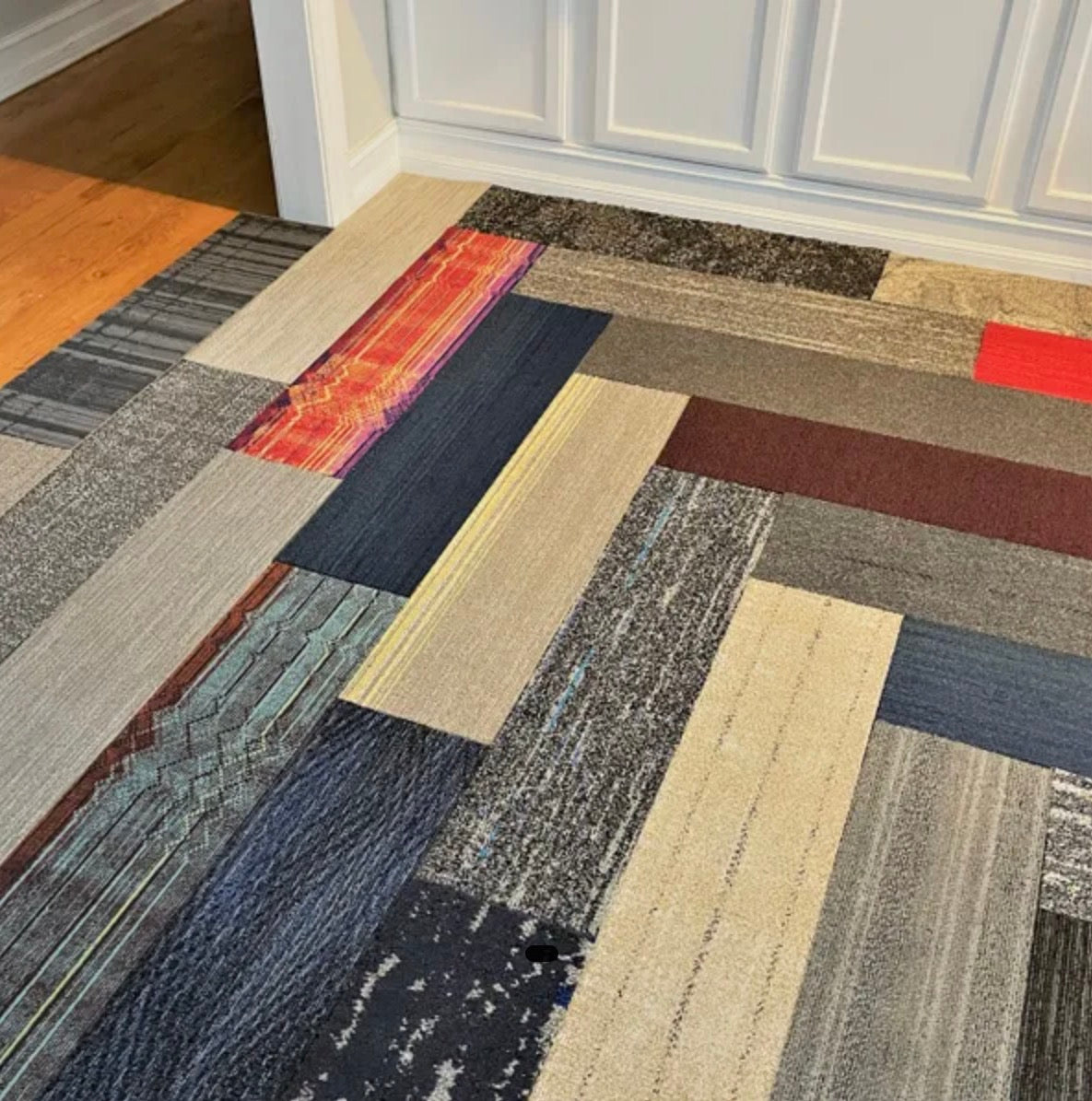 Assorted Carpet Tiles – 36" x 9" Random Mix – 16 Tiles (36 sq ft) – Peel & Stick DIY Flooring