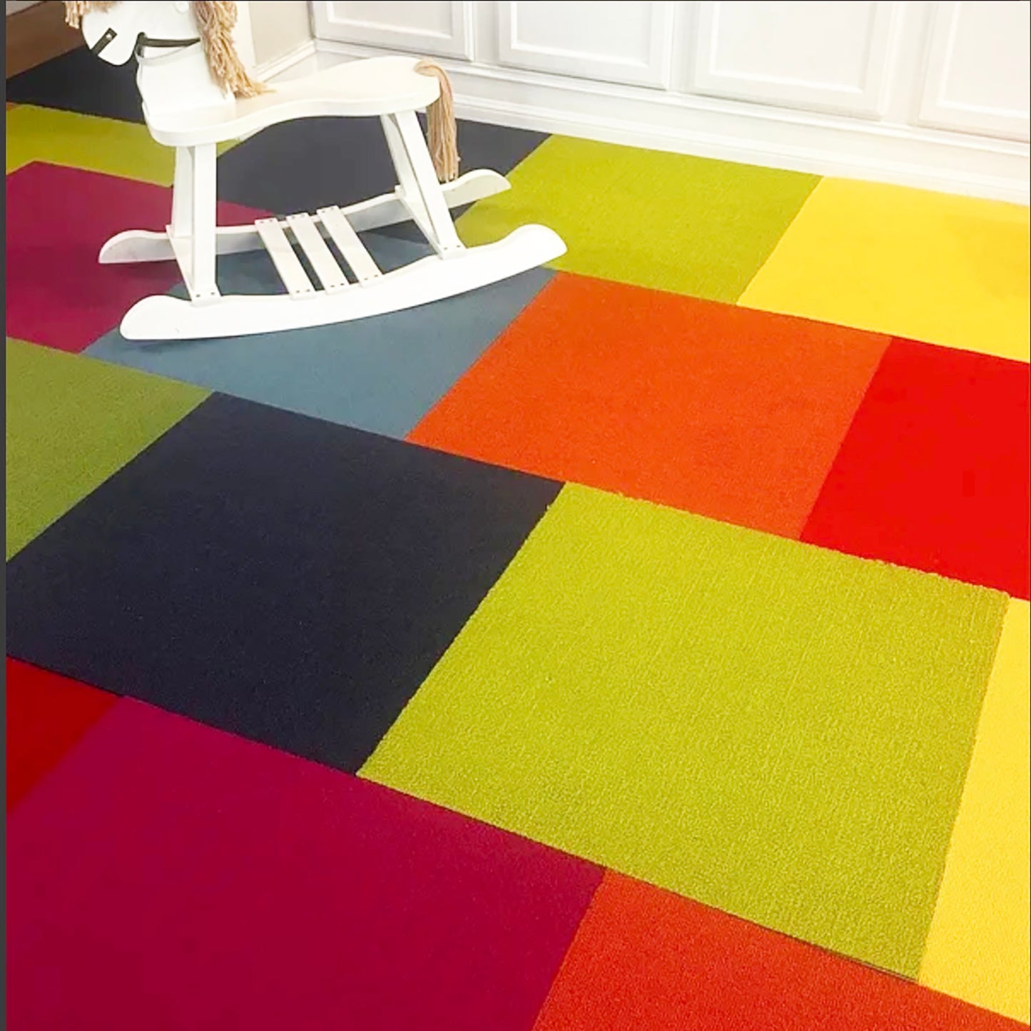 Bright Assorted Carpet Tiles – 24" x 24" Color Mix – 12 Tiles (48 sq ft) – Peel & Stick