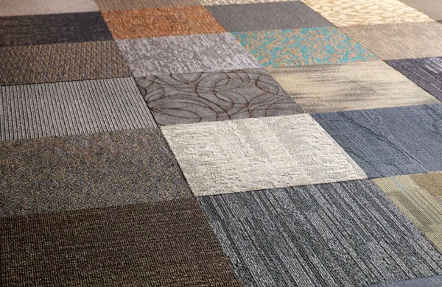 Assorted Carpet Tiles – 24" x 24" Random Mix – Peel & Stick – 50 Tiles (200 sq ft) – Ships in 3 Boxes