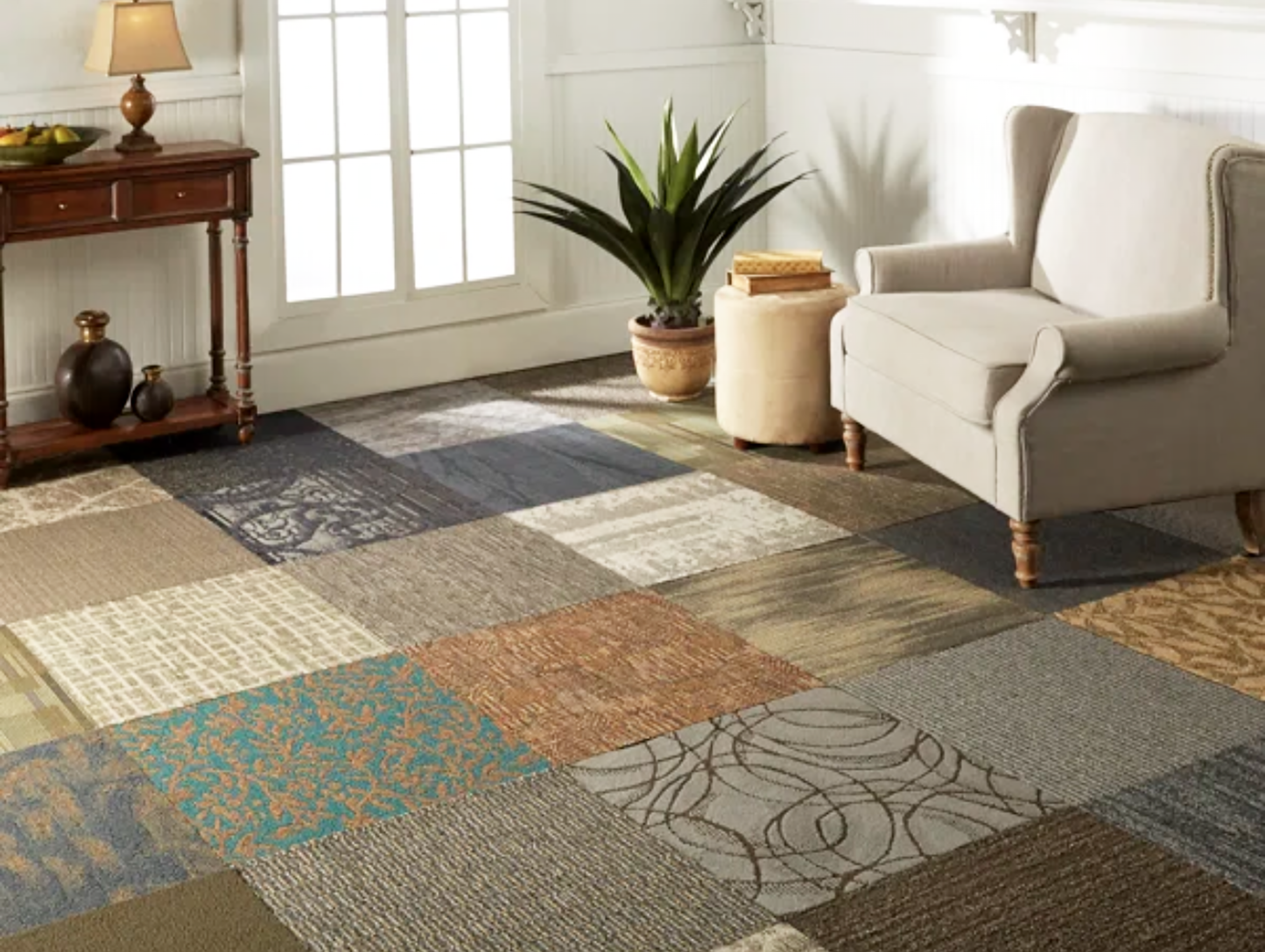 Assorted Carpet Tiles – 24" x 24" Random Mix – Peel & Stick – 50 Tiles (200 sq ft) – Ships in 3 Boxes