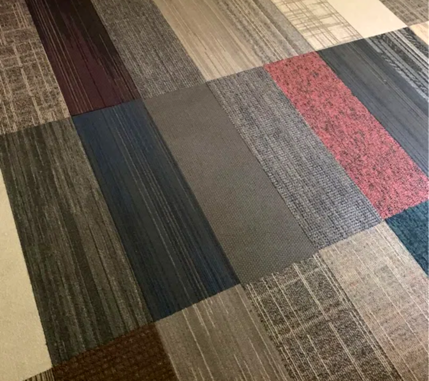 Assorted Carpet Tiles – 36" x 9" Random Mix – 16 Tiles (36 sq ft) – Peel & Stick DIY Flooring