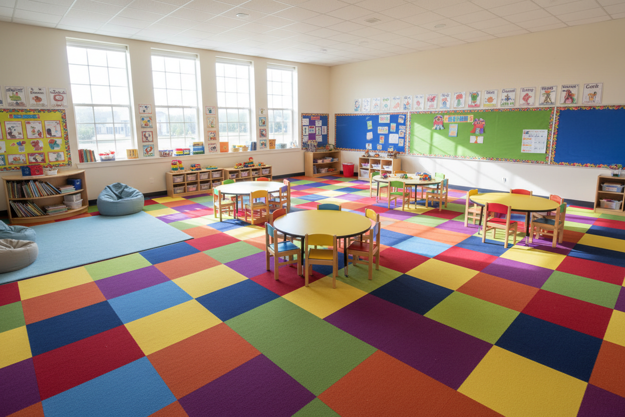 Colorful School Playroom Carpet Tile Lifestyle Scene