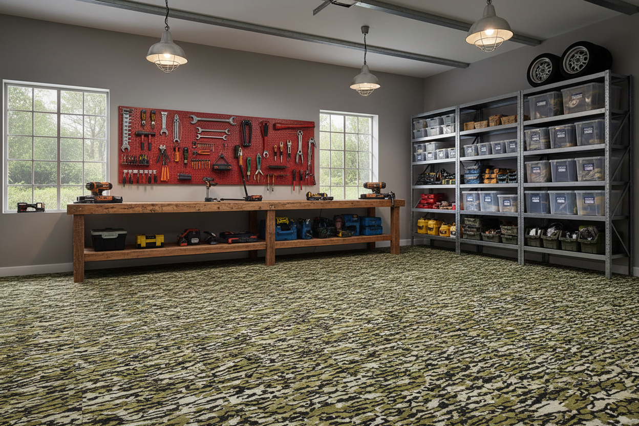 Duck Camo Carpet Tile Workshop Scene