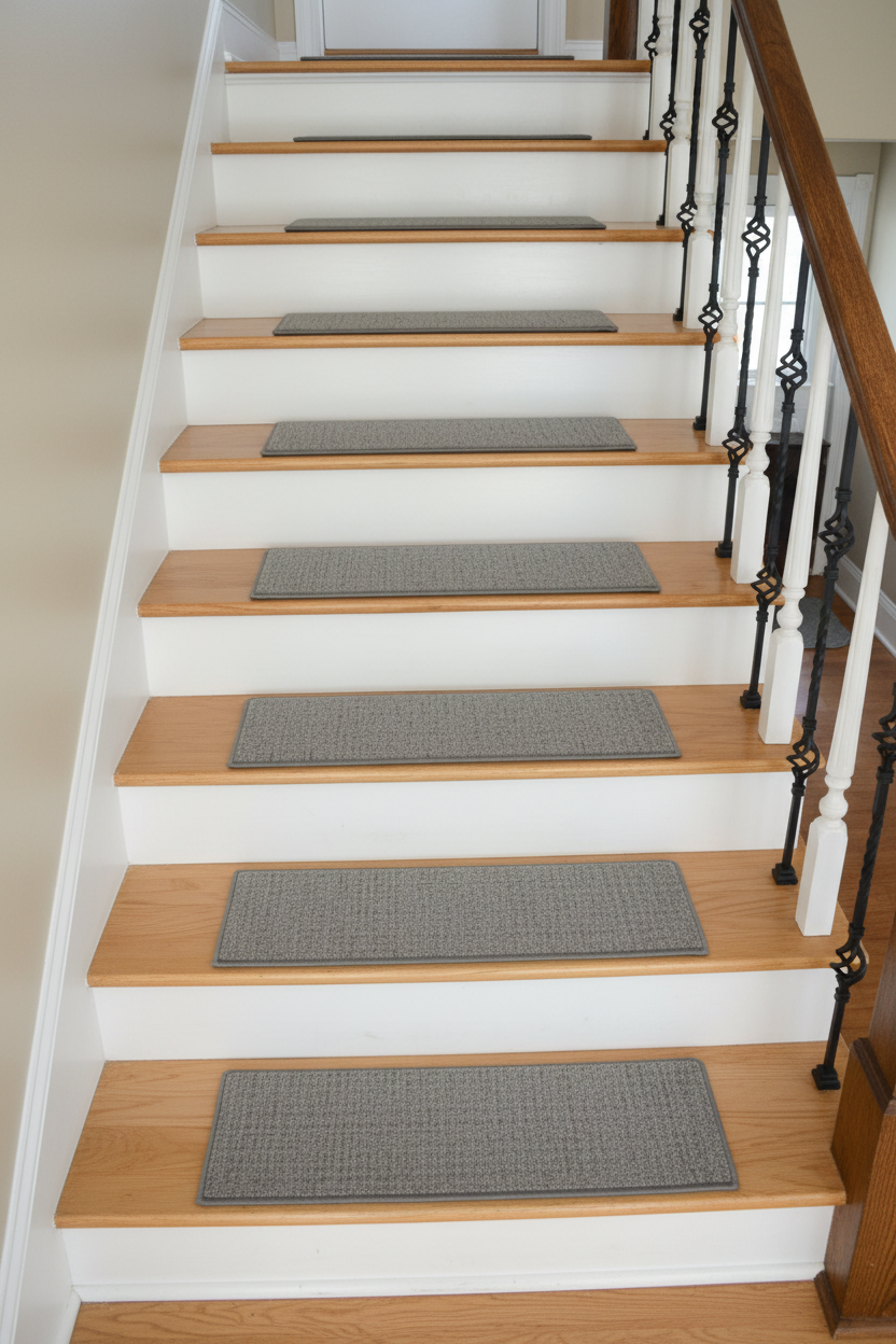 Gray Patterned Treads - Light Maple Wood