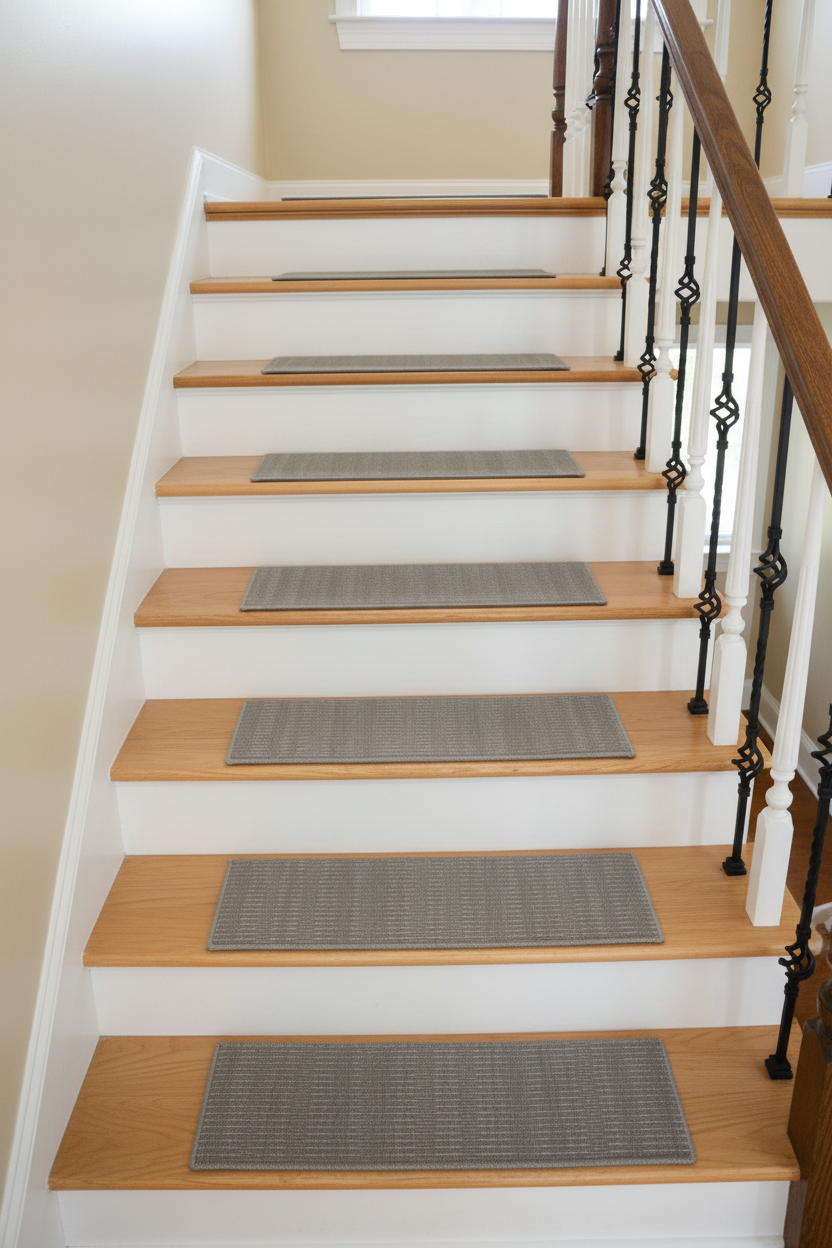 Gray Textured Treads - Light Maple Wood