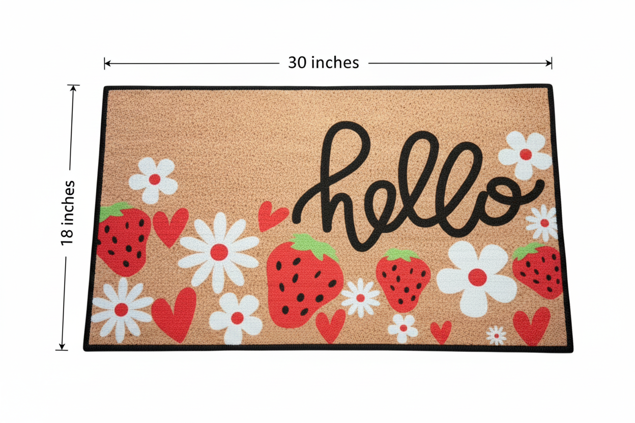 Hello Door Mat Dimension Infographic 18"L x 30"W