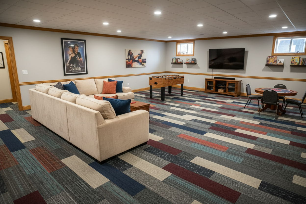 Home Basement Plank Carpet Tile Lifestyle Scene