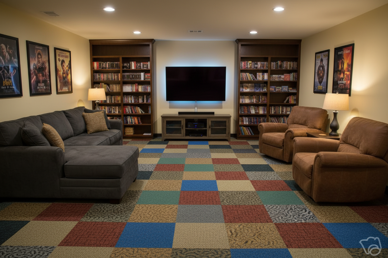 Home Entertainment Room Wall-to-Wall Carpet Tile Scene