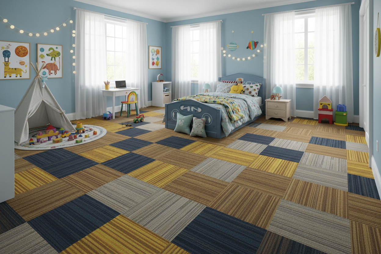 Kids Bedroom Rectangular Carpet Tile Lifestyle Scene