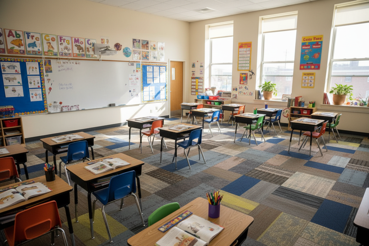 School Classroom Rectangular Carpet Tile Lifestyle Scene