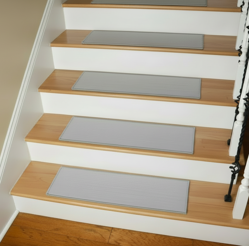 Silver Mist Low‑Profile Non‑Slip Stair Treads – Peel & Stick | Set of 15 (30" x 9")