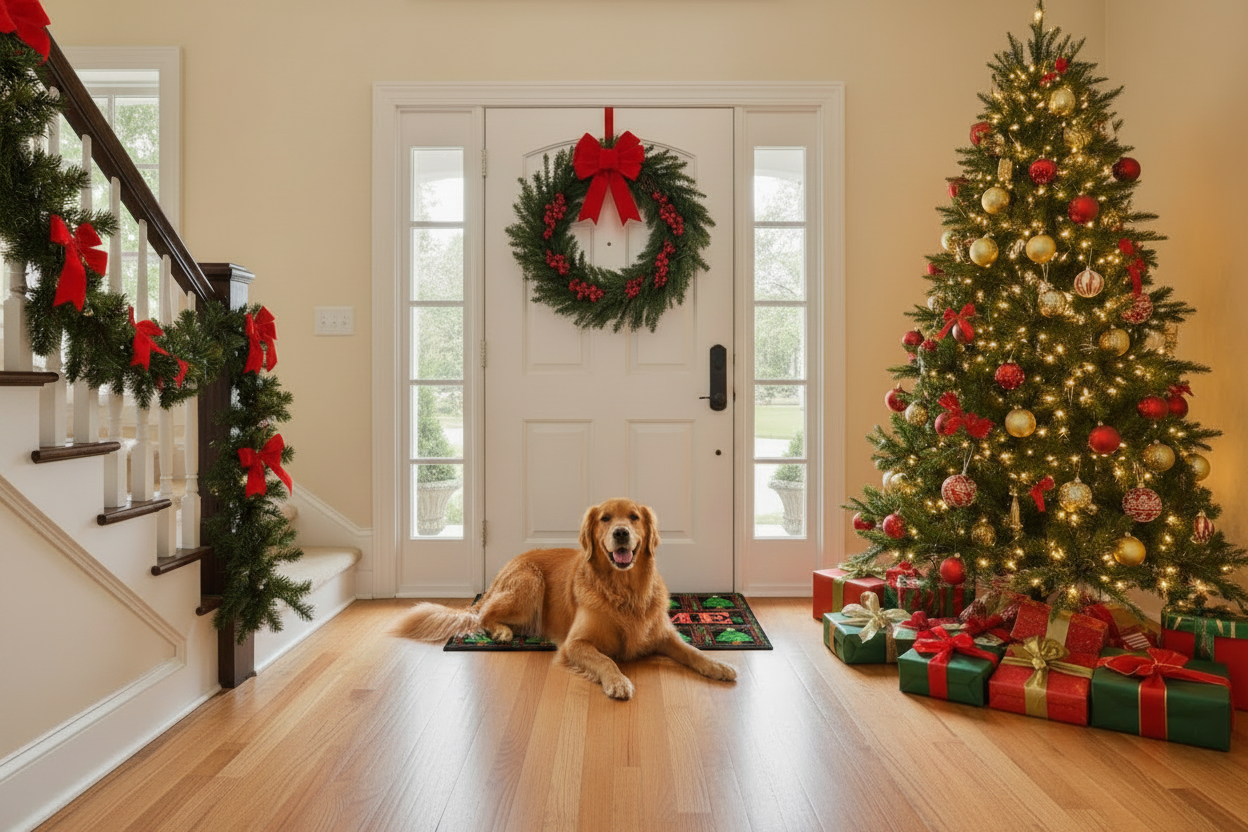 Welcome Christmas Mat - With Golden Retriever