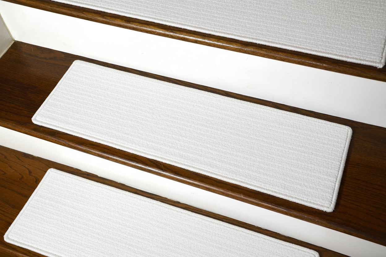 White carpet stair treads